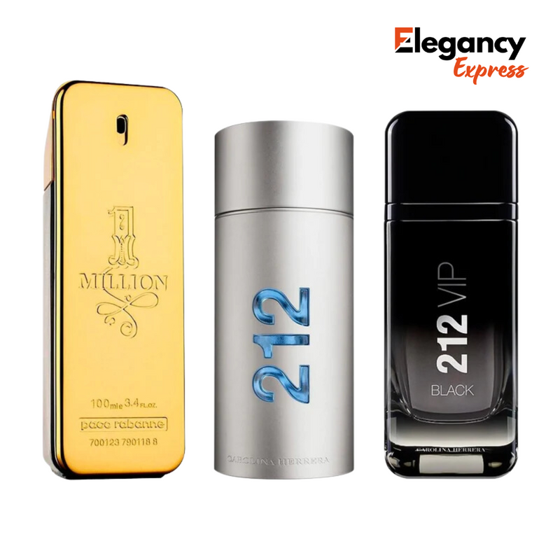 Combo de 3 Perfumes Masculinos - 1 Million, 212 MEN e 212 Black