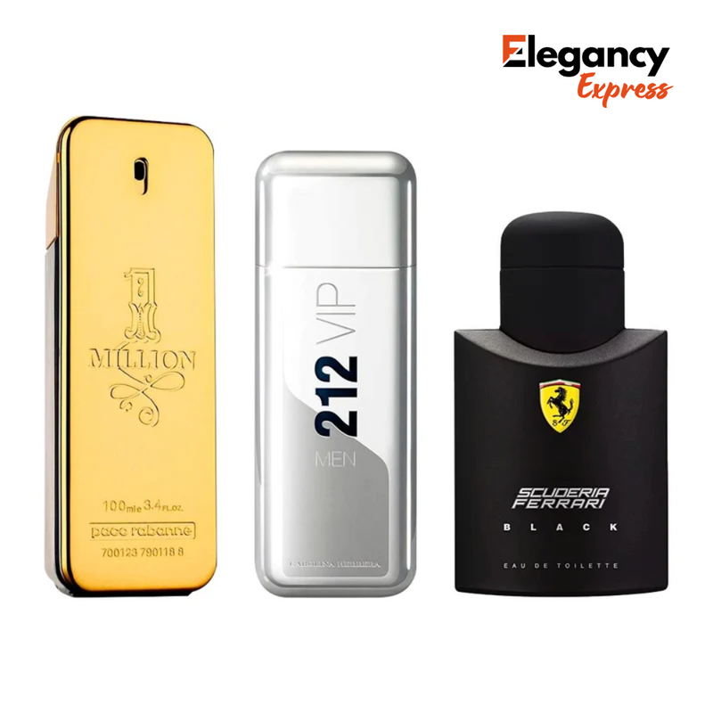 Combo de 3 Perfumes Masculinos - 1 Million, 212 VIP NYC e Ferrari Black